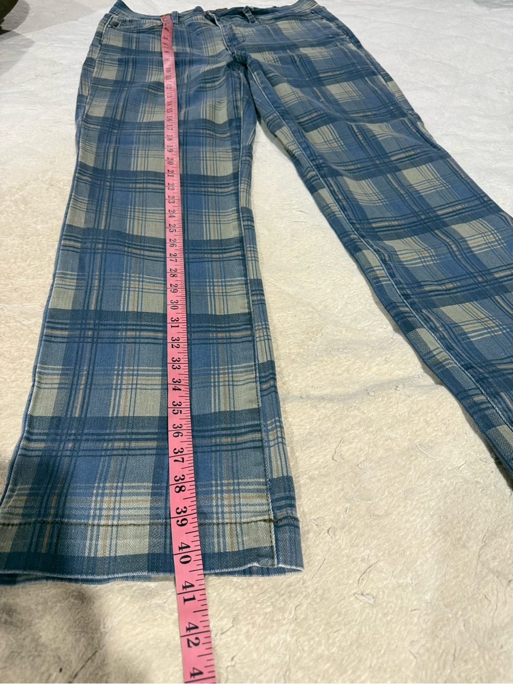 Judy Blue Blue and Beige Plaid Straight Jeans - Picture 6 of 8